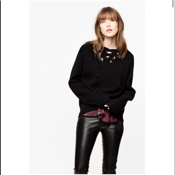 Zadig & Voltaire Kassy Wool Cashmere Lace Up Sweater M - Picture 2 of 13